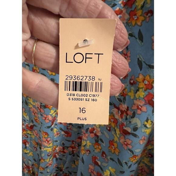 Loft Plus Blue Floral Midi Dress Tie Back Flutter Sleeve Sz 16 Cottagecore - Picture 9 of 9